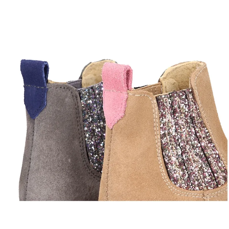 Botín niños con elástico en GLITTER MELANGE en piel serraje.