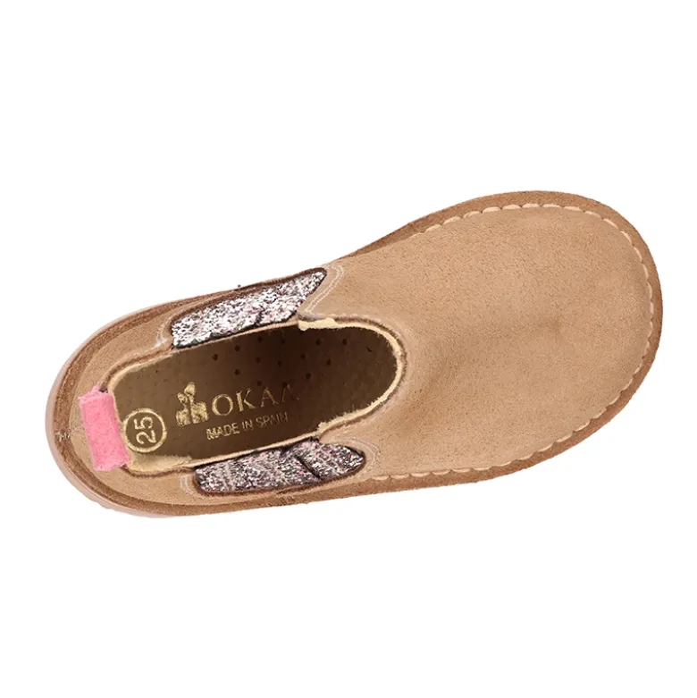 Botín niños con elástico en GLITTER MELANGE en piel serraje.