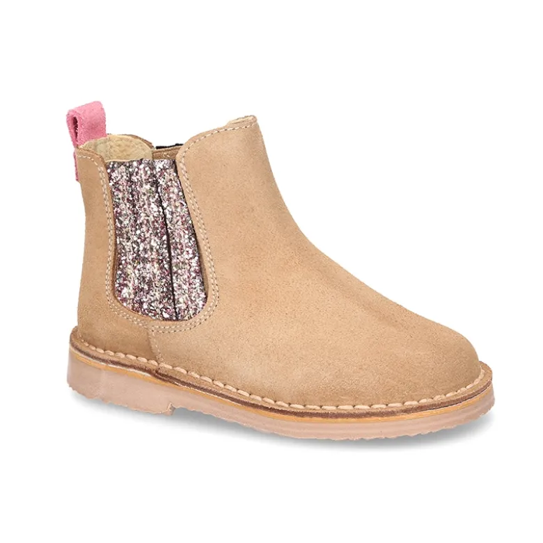 Botín niños con elástico en GLITTER MELANGE en piel serraje.