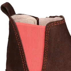 Botín niños con elástico rosado y cremallera en piel serraje.