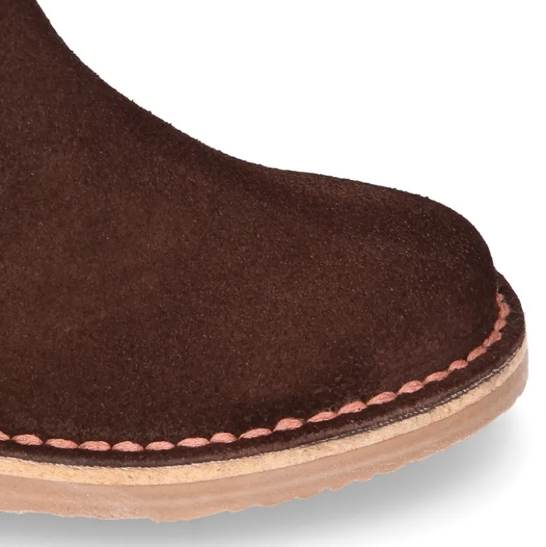 Botín niños con elástico rosado y cremallera en piel serraje.