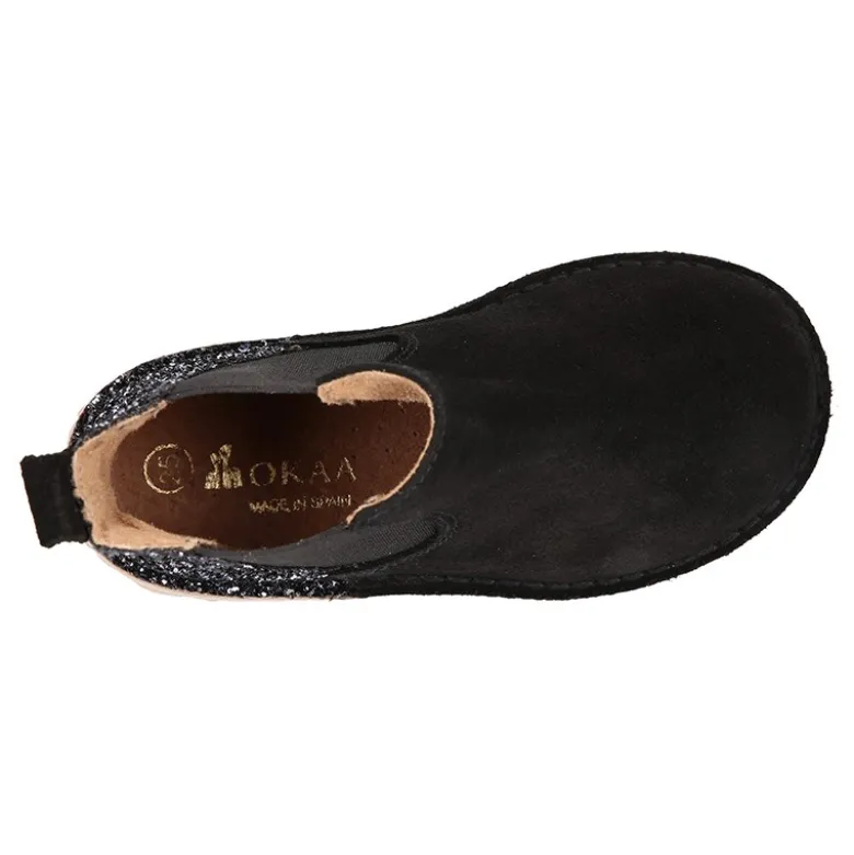Botín niños con elástico y talonera GLITTER en piel serraje.
