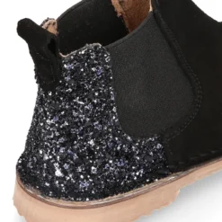 Botín niños con elástico y talonera GLITTER en piel serraje.