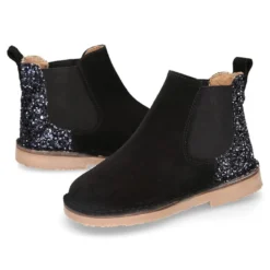 Botín niños con elástico y talonera GLITTER en piel serraje.