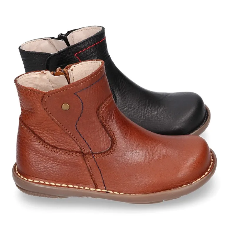 Botín niños SPORT con cremallera y suela súper flexible en piel.