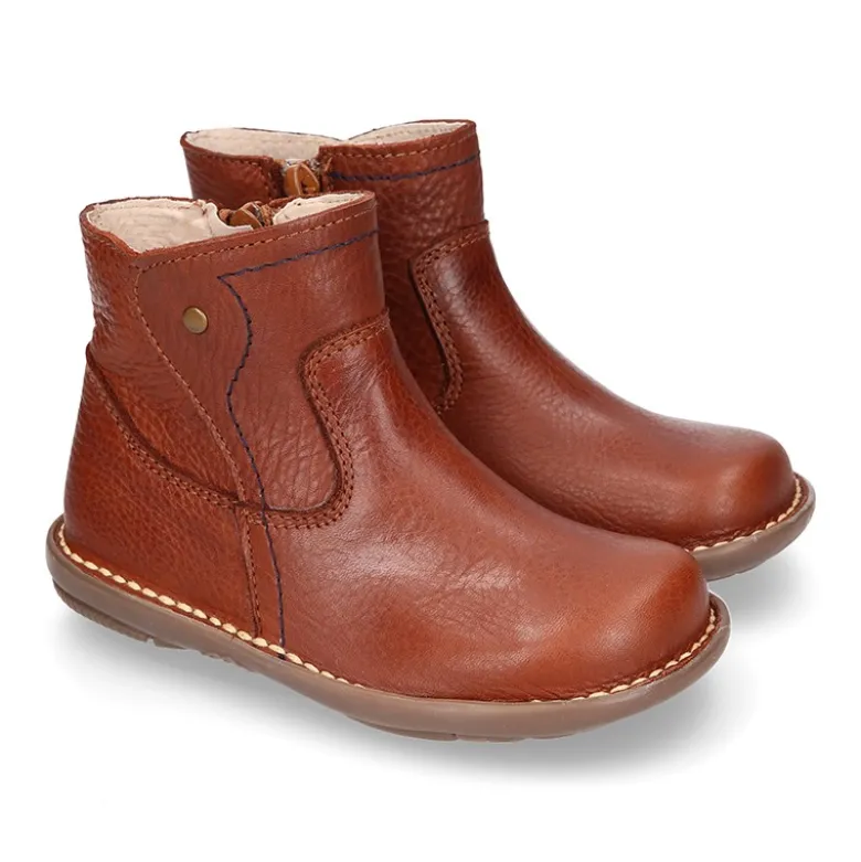 Botín niños SPORT con cremallera y suela súper flexible en piel.