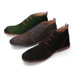 Botín tipo blucher para vestir con cordones, suela y cosidos a contraste en serraje.