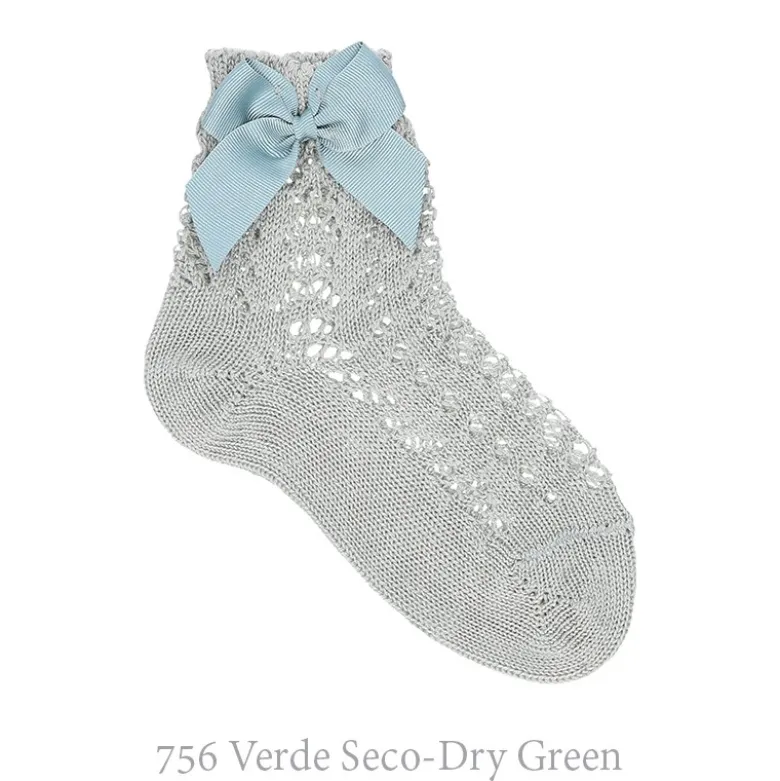 CALCETÍN CORTO ALGODÓN CALADO CON LAZO CONDOR.
