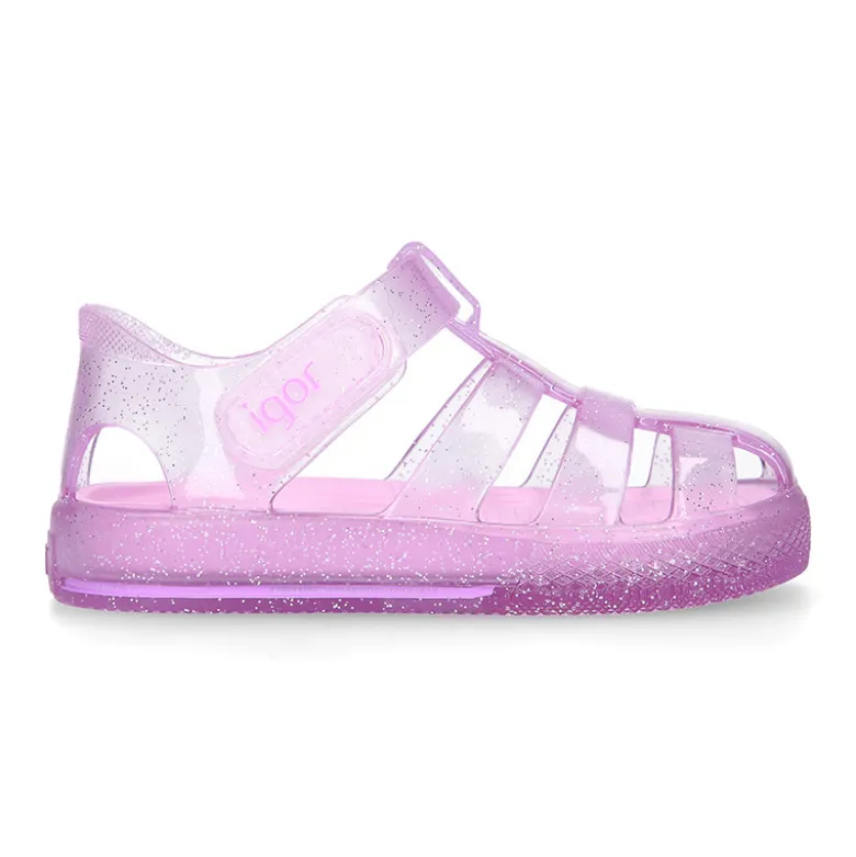 Cangrejera niña con cierre adherente tipo tenis CRISTAL GLITTER para Playa y Piscina.