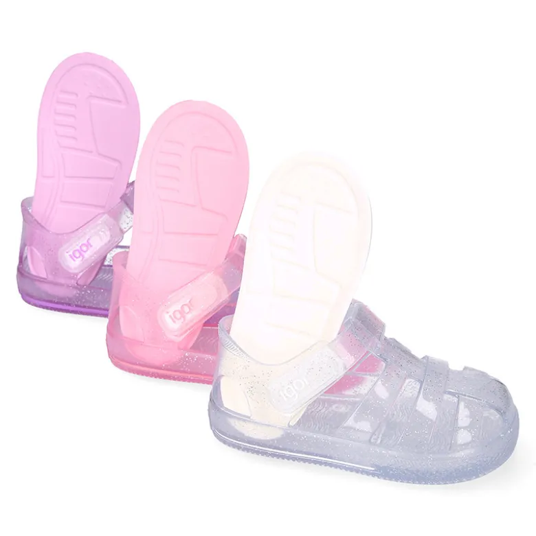 Cangrejera niña con cierre adherente tipo tenis CRISTAL GLITTER para Playa y Piscina.