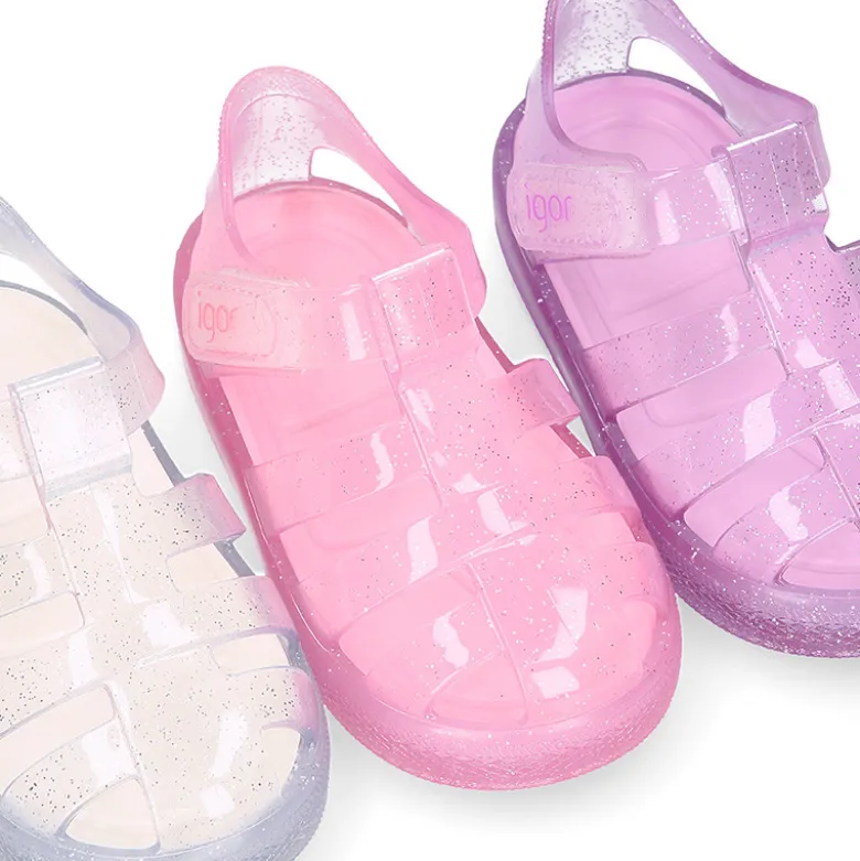 Cangrejera niña con cierre adherente tipo tenis CRISTAL GLITTER para Playa y Piscina.