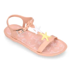 Cangrejera niña tipo sandalia en forma de T con ESTRELLAS en rosa.