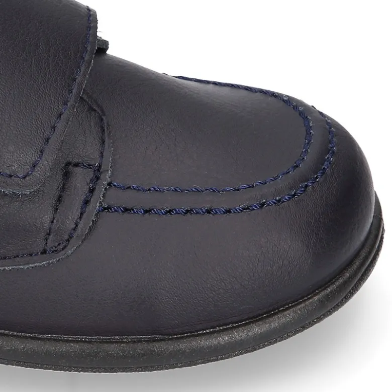 Colegial niño tipo Náutico piel lavable sin cordones.