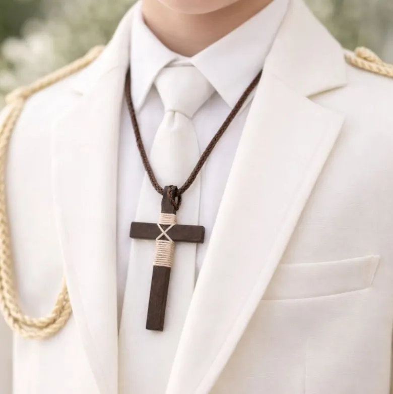 Cordón niño con Cruz de Madera para primera comunión.