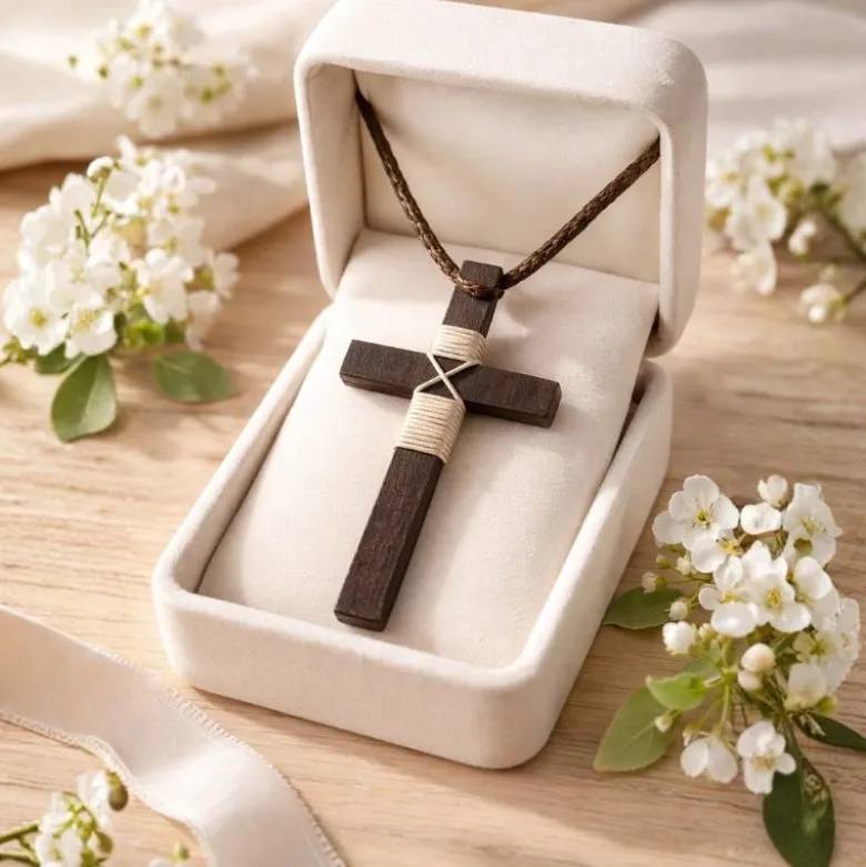 Cordón niño con Cruz de Madera para primera comunión.