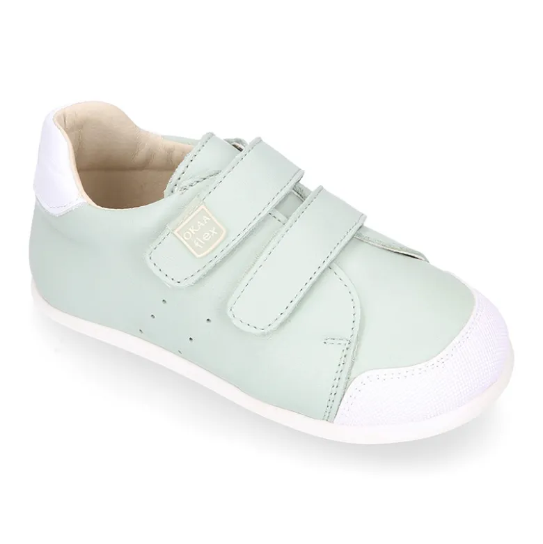 Deportiva niños respetuosa Okaa Flex en piel en colores.