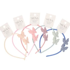 Diadema para el pelo de lino con mariposas.