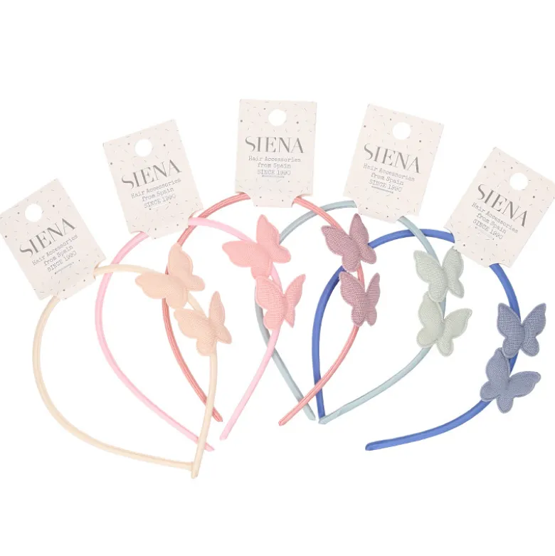 Diadema para el pelo de lino con mariposas.