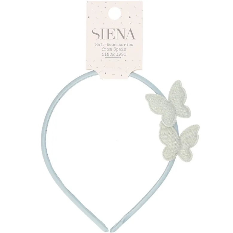 Diadema para el pelo de lino con mariposas.