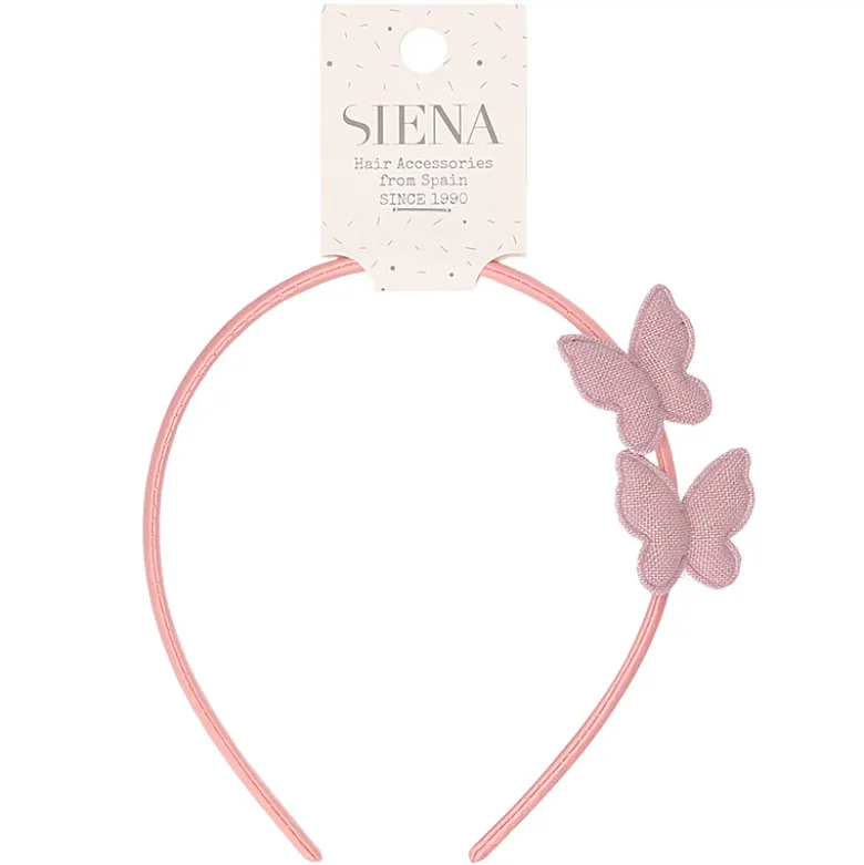 Diadema para el pelo de lino con mariposas.