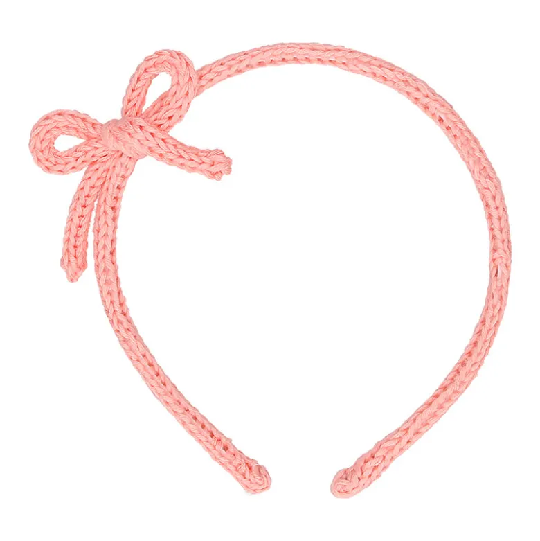 Diadema para el pelo de niña con lazo en lana de colores de primavera verano.