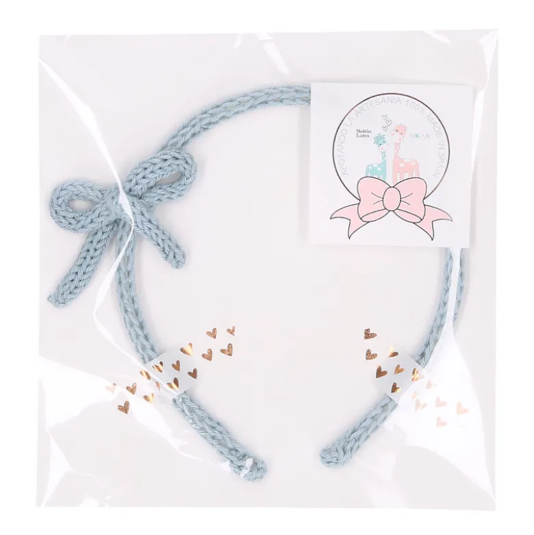 Diadema para el pelo de niña con lazo en lana de colores de primavera verano.