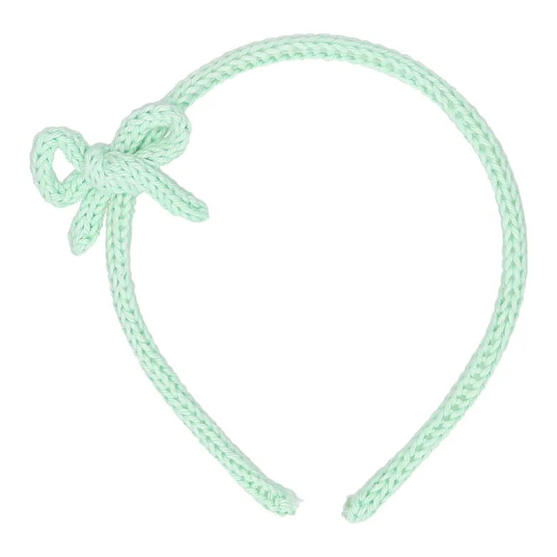 Diadema para el pelo de niña con lazo en lana de colores de primavera verano.