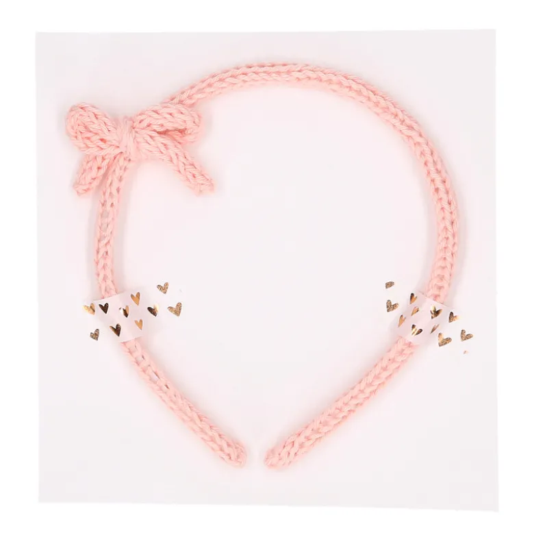 Diadema para el pelo de niña con lazo en lana de colores de primavera verano.