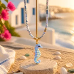 Gargantilla caballito de mar con cordón floral inglés