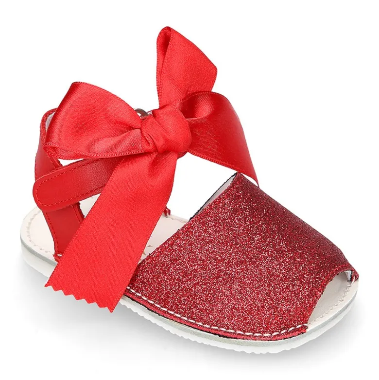 Menorquina bebé niña en piel con brillos y LAZO.