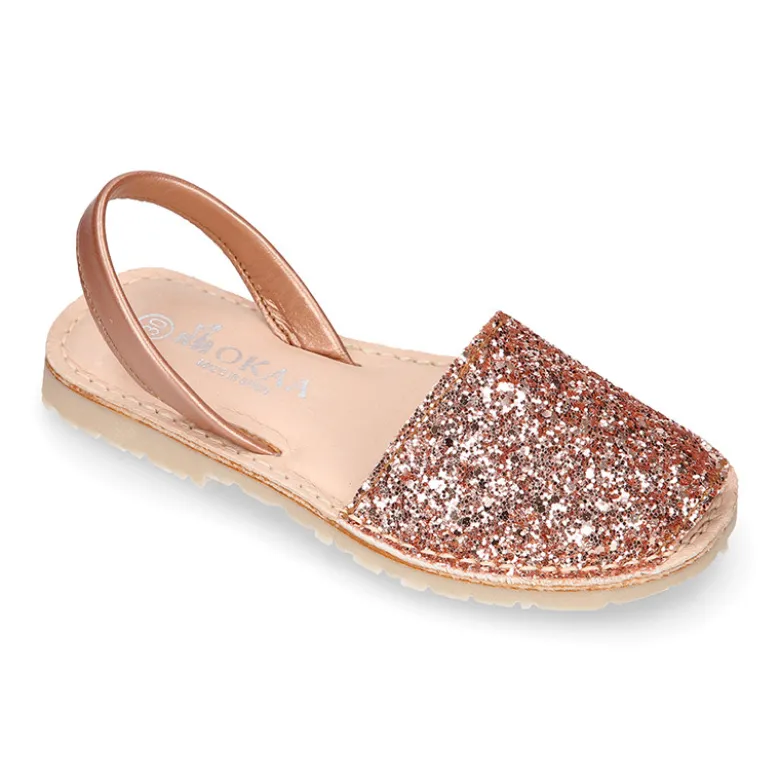 Menorquina niña con tira en piel EXTRA SUAVE con glitter.