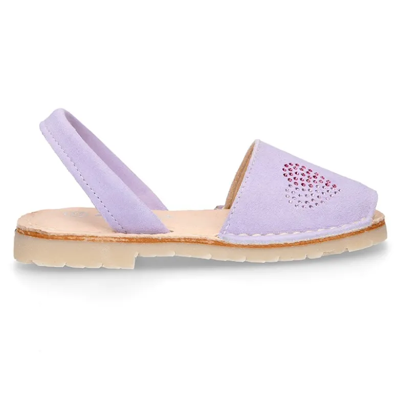 Menorquina niña Tira en piel ante lila con diseño con CORAZONES.
