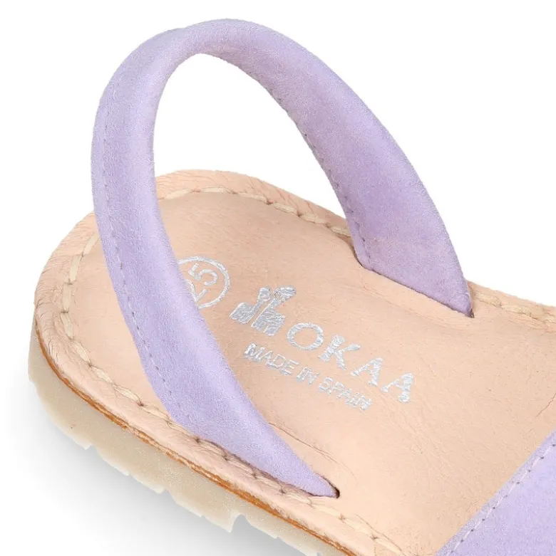 Menorquina niña Tira en piel ante lila con diseño con CORAZONES.