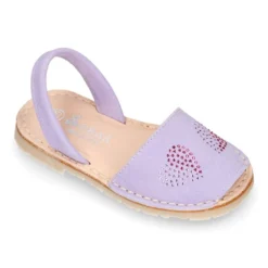 Menorquina niña Tira en piel ante lila con diseño con CORAZONES.