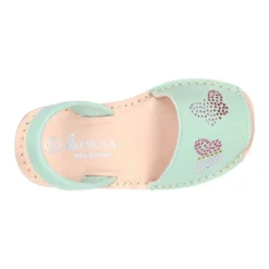 Menorquina niña Tira en piel ante menta con diseño con MARIPOSAS.