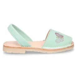 Menorquina niña Tira en piel ante menta con diseño con MARIPOSAS.