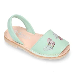 Menorquina niña Tira en piel ante menta con diseño con MARIPOSAS.