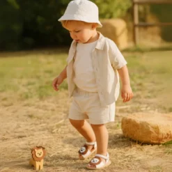 Menorquina niño LEÓN en piel suave y suela flexible.