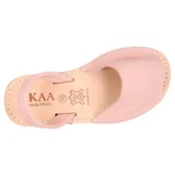 Menorquina niños tira en piel NOBUCK SUAVE en color rosa.