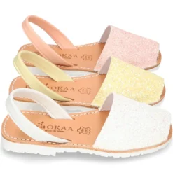 Menorquina tira en piel EXTRA SUAVE con glitter.