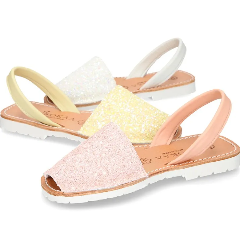 Menorquina tira en piel EXTRA SUAVE con glitter.