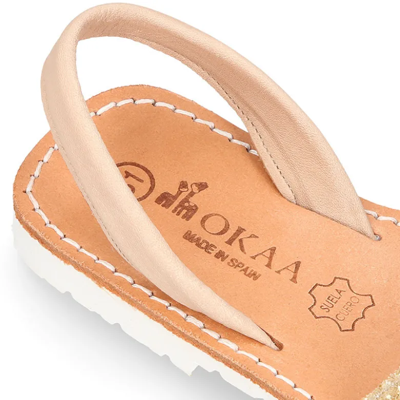 Menorquina tira en piel EXTRA SUAVE con glitter.