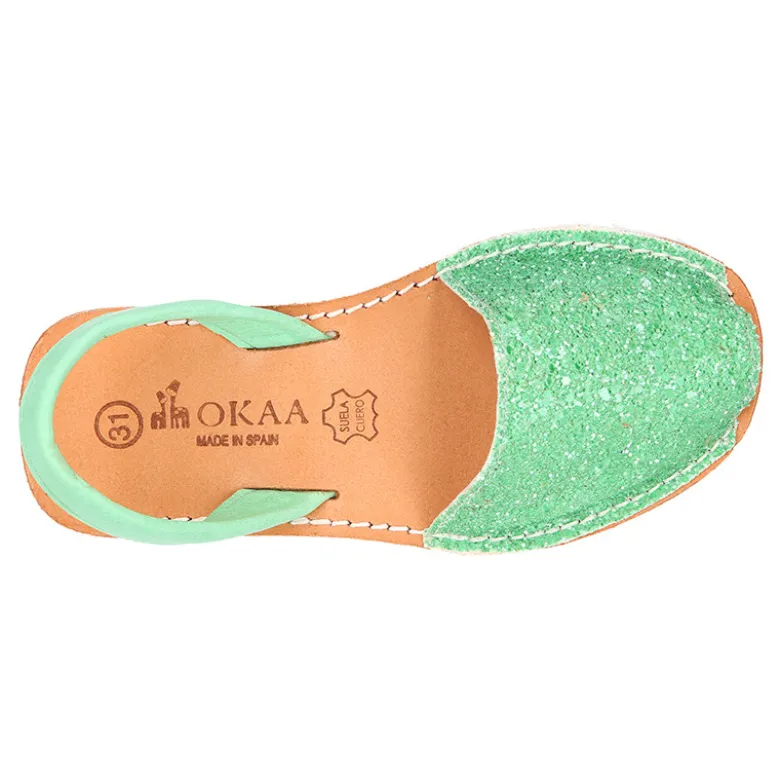 Menorquina tira en piel EXTRA SUAVE con glitter.