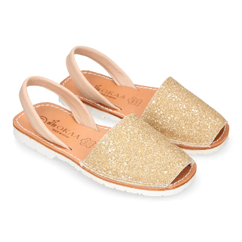 Menorquina tira en piel EXTRA SUAVE con glitter.