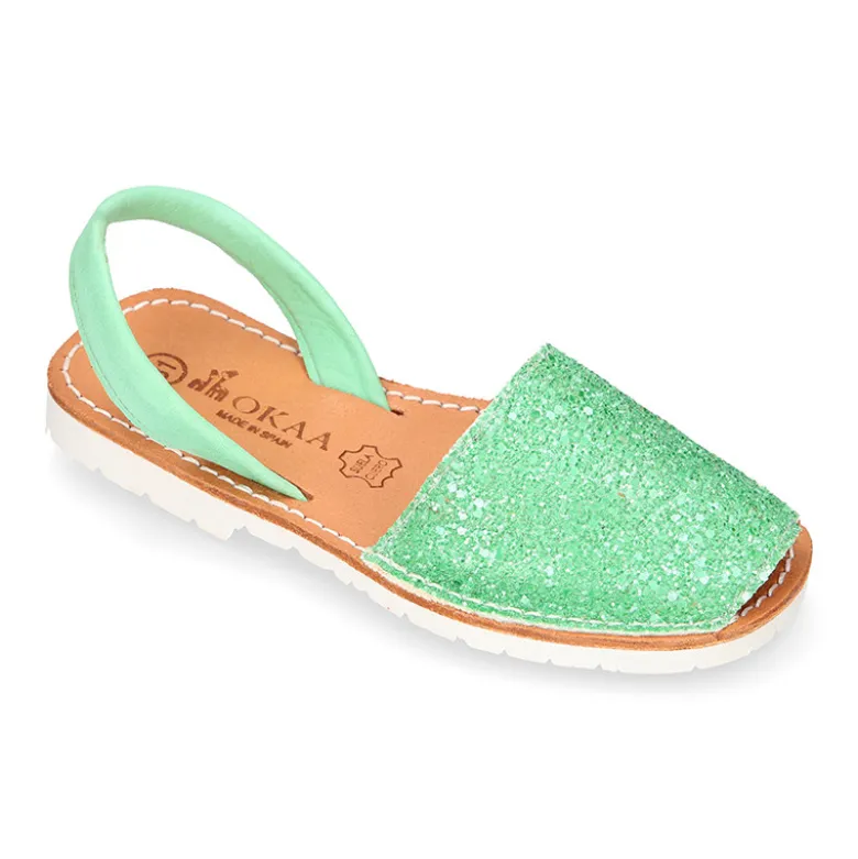 Menorquina tira en piel EXTRA SUAVE con glitter.