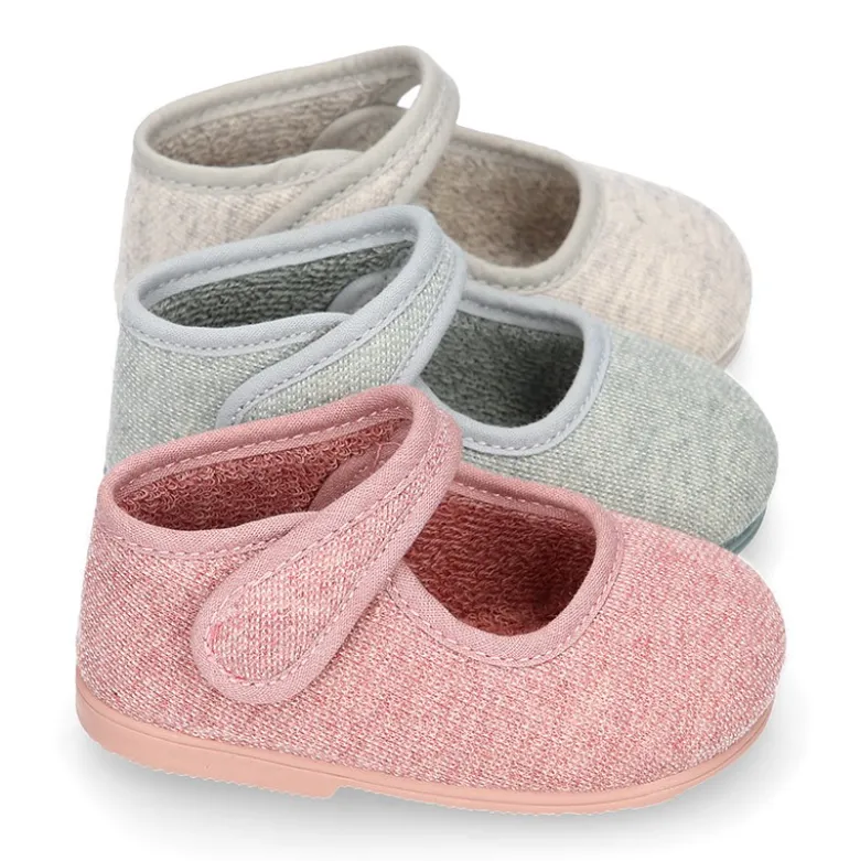 Mercedita bebé niña casa lona punto colores pasteles suela SUPER FLEXIBLE.