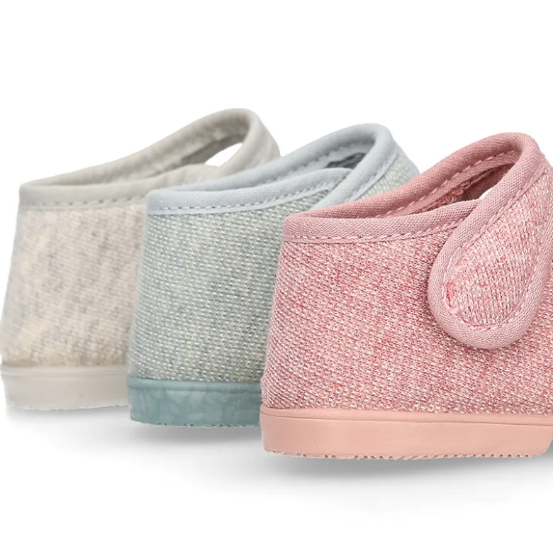 Mercedita bebé niña casa lona punto colores pasteles suela SUPER FLEXIBLE.