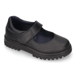 Mercedita colegial niña OKAA sin cordones con suela de goma dentada en piel lavable.