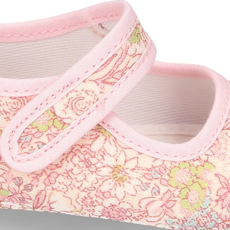 Mercedita con cierre adherente en lona con estampado de FLORES para bebés.
