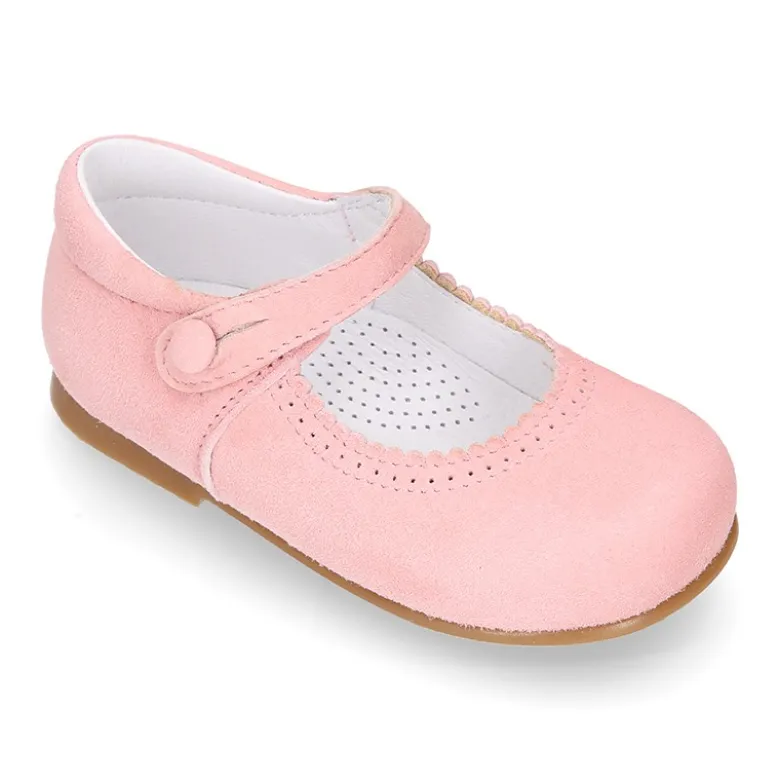 Mercedita niña clásica con botón en piel ante en colores de MODA.